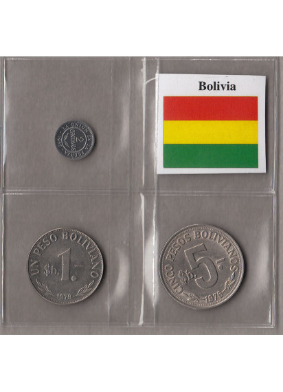 BOLIVIA  Set  composto da  2 Centavos - 1 Peso  - 5  Bolivianos circolati